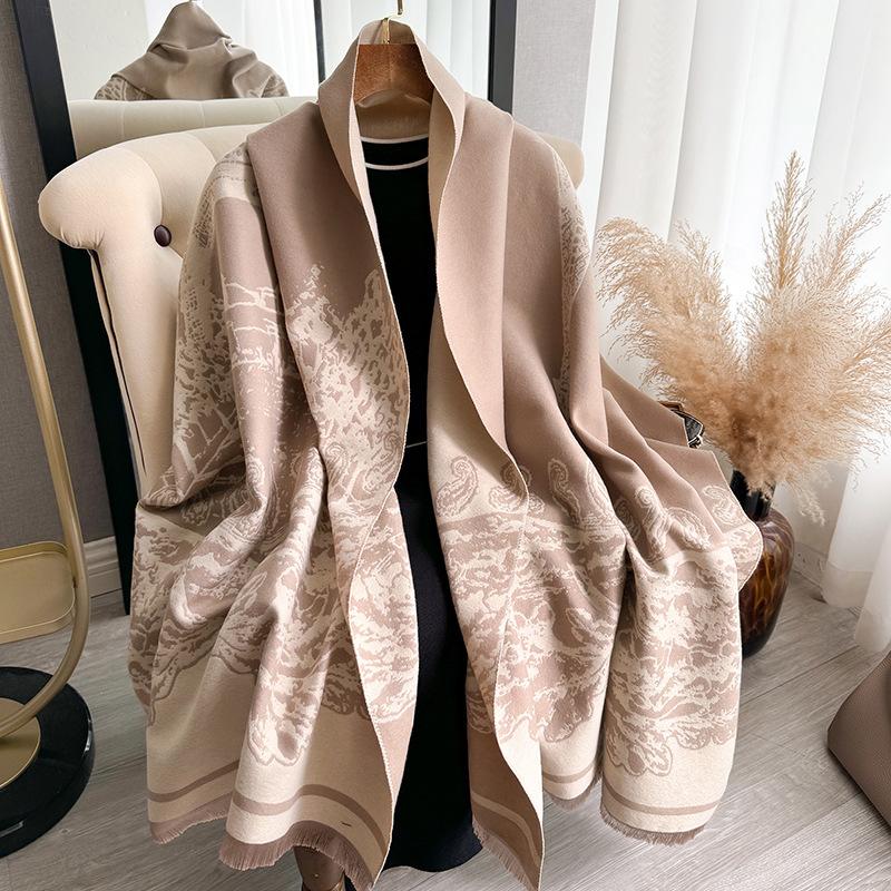 Graphic Print Reversible Scarf Winter Luxury Warm Shawl For Women
