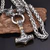 Men 'S Stainless Steel Necklace Viking Stainless Steel Wolf Head Thor 'S Hammer Pendant Necklace 