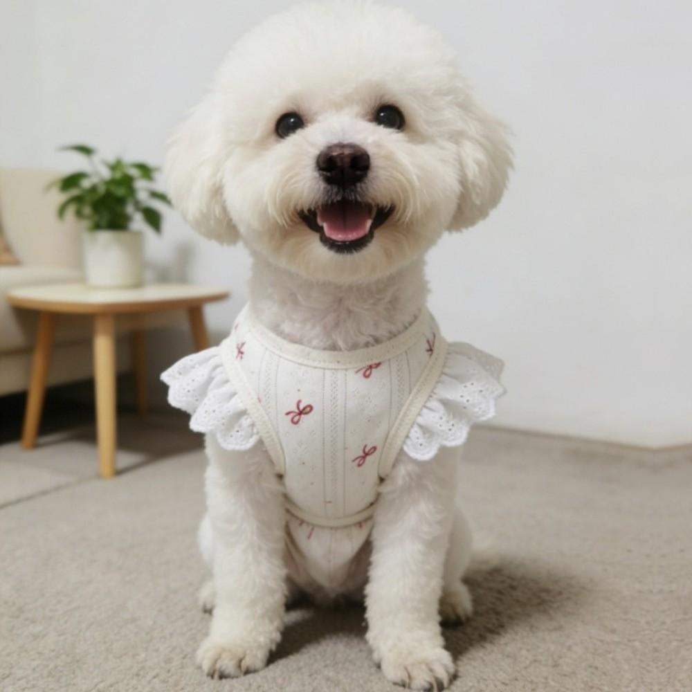 Bow Print Dog Pajamas Breathable Flying Sleeve Wrap Belly Suit Full Belly Protection Comfortable Dog T-Shirt Outdoor Activities