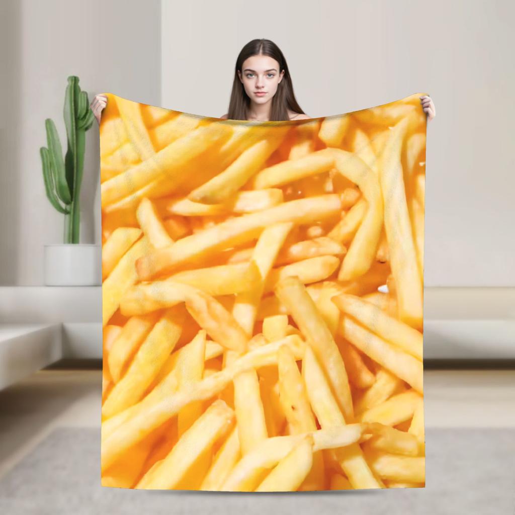 Delicious Food Pattern French Fries Knitted Blanket Flannel 3D Lightweight Thin Throw Blankets Bedspreads Quilt Multi-function