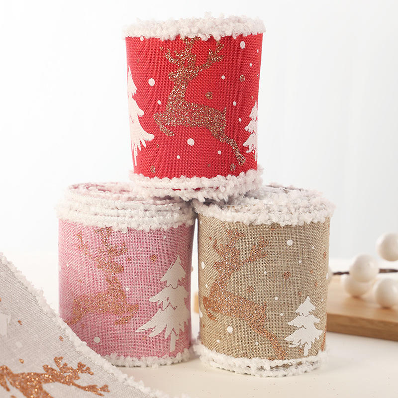 Креативная Милая Рождественская Проволочная Лента с Принтом Лося и Кружевом DIY Рулон Подарочная Упаковочная Лента для Праздничной Рождественской Вечеринки