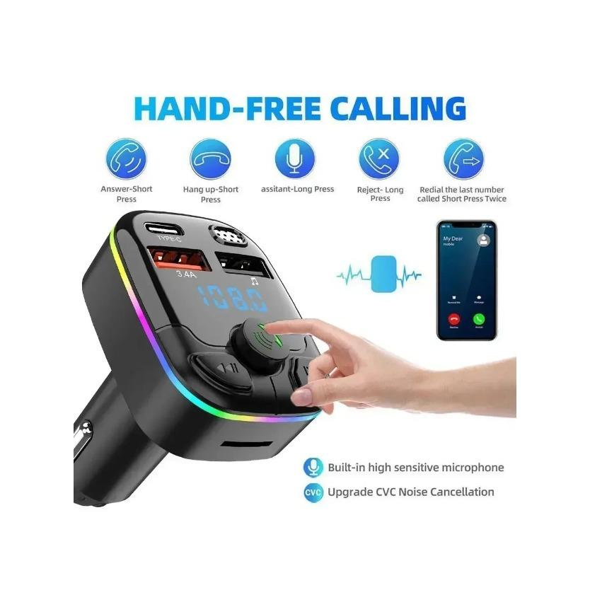 Цифровой дисплей Автомобильный MP3-плеер с громкой связью 18 Вт Быстрая зарядка Автомобильный FM-трансмиттер Тип прикуривателя Type-C Двойной USB-адаптер