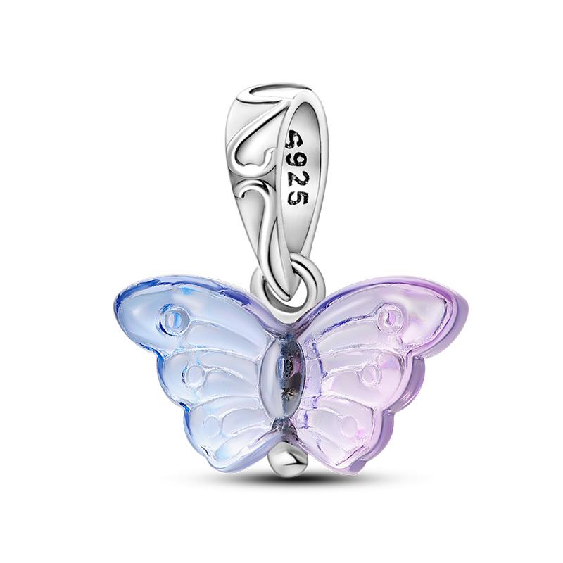 925 Серебряный цвет драгоценный камень бабочка светящийся светлячок фиолетовый подвески подвески подходят 925 оригинальные браслеты DIY вечерние ювелирные изделия подарок