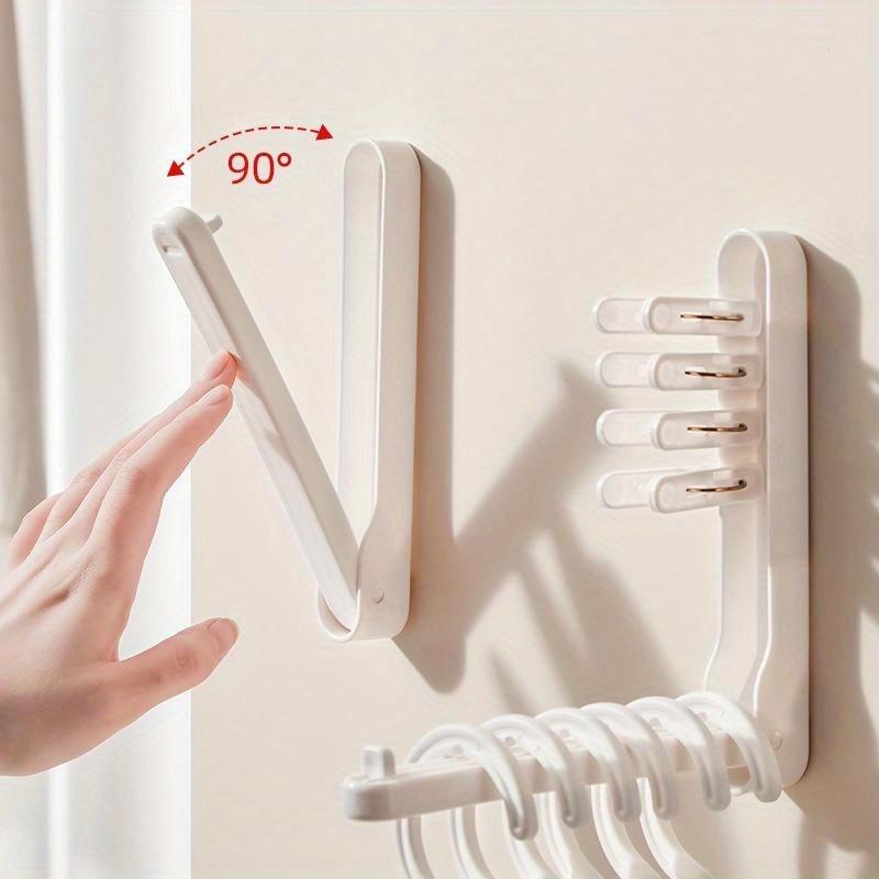 Foldable Clothes Hanger Storage Rack Wall Mounted Clothes Clip Balcony Sorting Rack, Non Perforated Multifunctional Hook Storage Rack