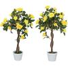 Set of 2 Artificial Plants White Rose Floral in Pot, Fake Plants for Home Indoor Decor, 90cm, Yellow