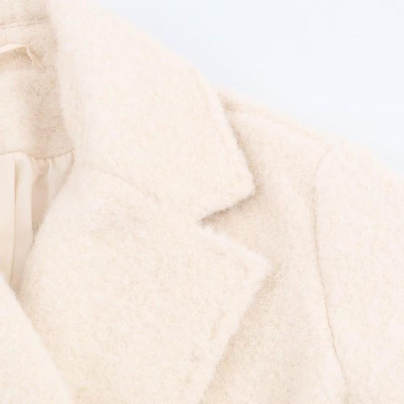 Womens Wool Blend Double-Breasted Notched Collar Midi Coat Loose Fit Street Style Winter Outerwear