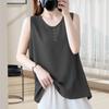 Женский жилет с круглым вырезом без рукавов, однотонные майки свободного кроя, дышащий повседневный жилет