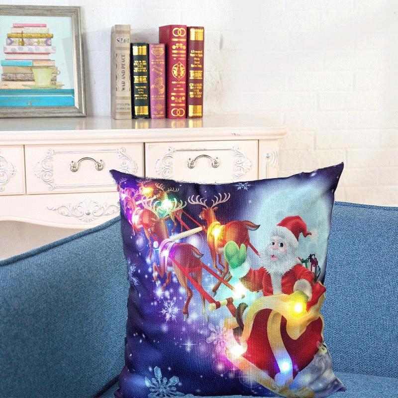 Elegant Cotton Linen Pillow Cover With Led Lights For Charming Christmas Decor