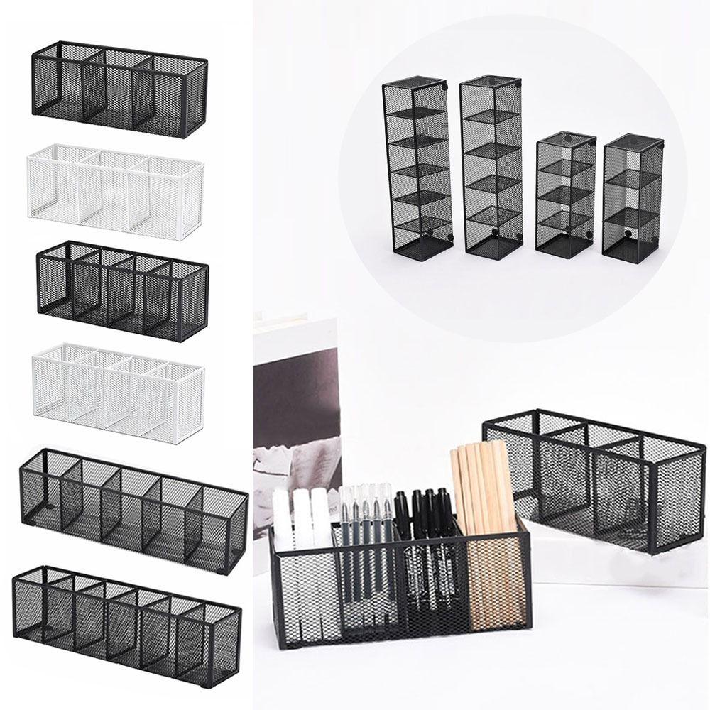 Metal Mesh Desk Organizer 3/4/5/6 Grids Pencil Holder Pen Storage Box  Cosmetics Brush Storage