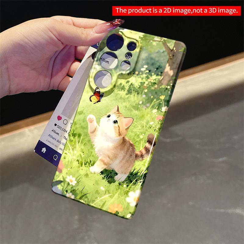 2DFlat Samsung phone case Cute Kitten Chasing Butterfly in Sunlit Garden Applicable to Galaxy S23 S24 S25ULTRA S26 A12 A14 A15 A16 A54 A55