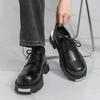 Men's Leather Shoes Height Increasing Casual Style Fashion Party and Office Outdoor Street Derby Daily Shoes Black Thick Soled