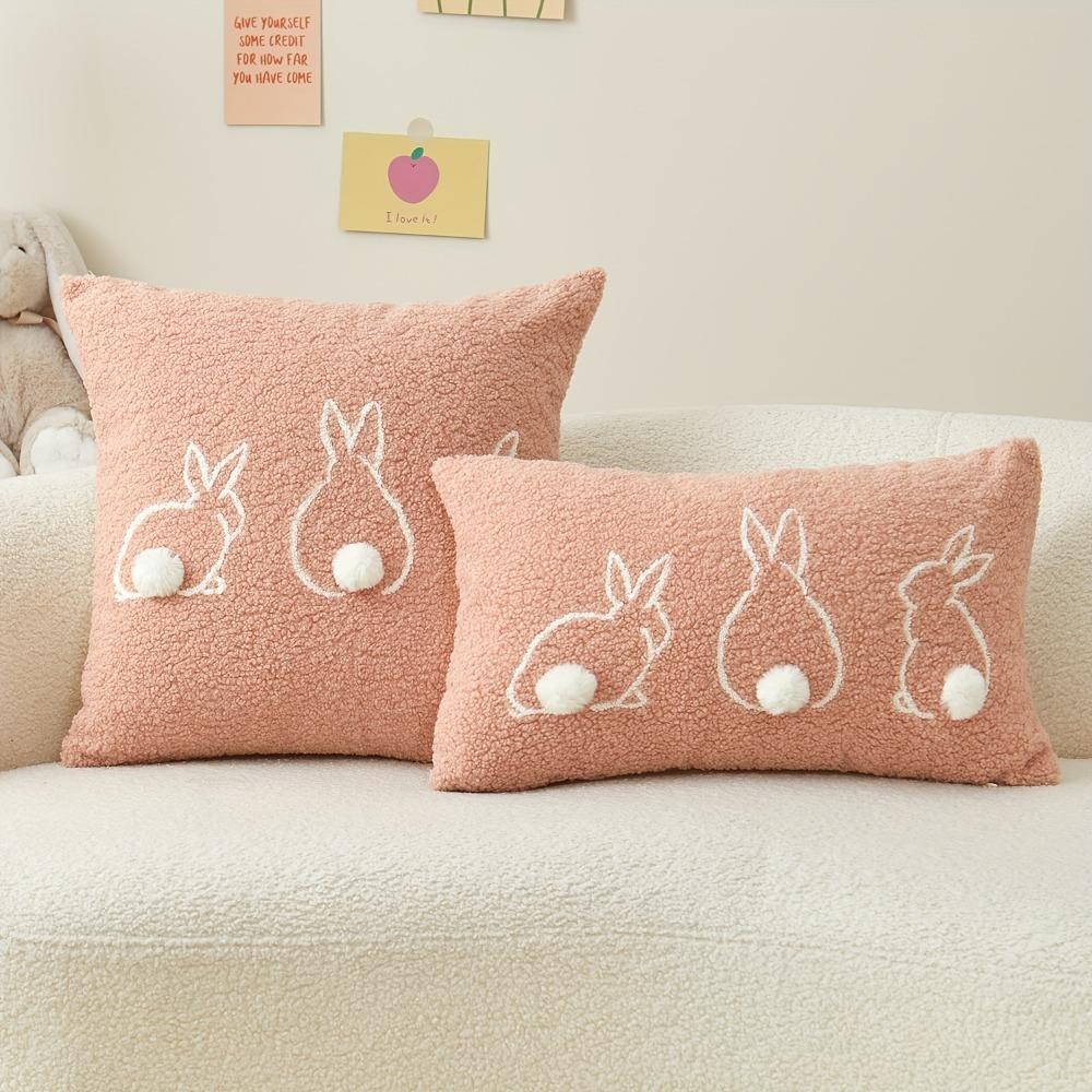 Cute Easter Bunny Pillow Cover Hidden Zipper Skin-friendly Sofa Cushion Case Square/Rectangular Embroidery Pillowslip Bed Room