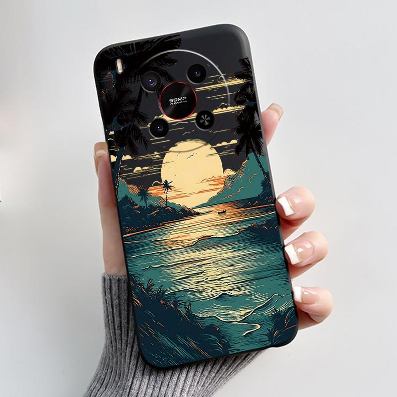 Phone Case For ZTE Blade V70 Max/Nubia V70 Max Soft Silicone Black Case Bright Pattern Pink Sand Beach,Garden Shockproof Shell