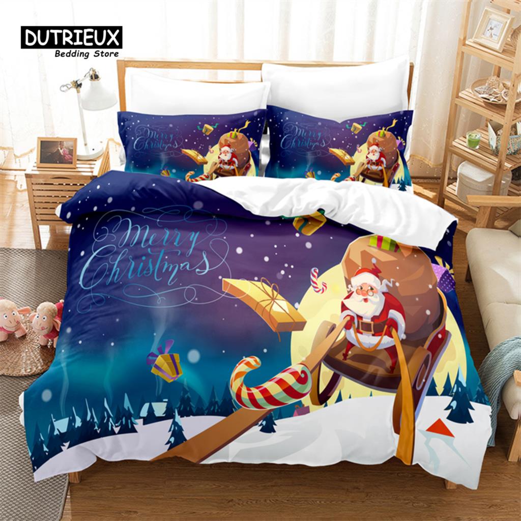 Рождественский комплект постельного белья с изображением Санты, комплект постельного белья с изображением рождественских саней, мягкий, удобный, дышащий, пододеяльник для спальни, гостевой комнаты