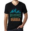 Men’s Vintage Tee Shirt Graphic T Shirt V Neck Wilderness Russia Deep Black