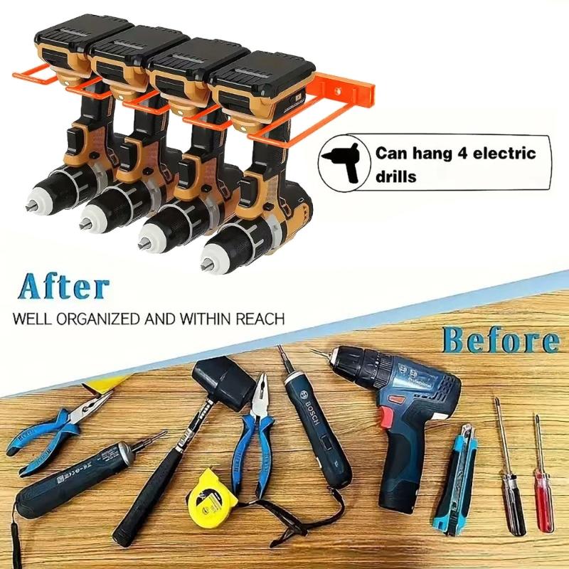 Органайзер для полок электроинструментов 4 держателя для дрели Компактная конструкция из углеродистой стали Решение для хранения для гаражей