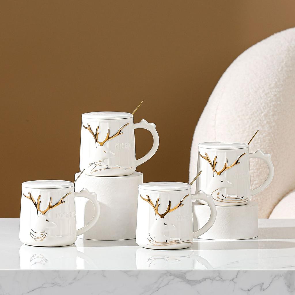 Керамическая кружка Кружка с крышкой ложкой Подарочная чашка Бытовая чашка для воды Девушки Офисная кофейная чашка Подарок на открытие