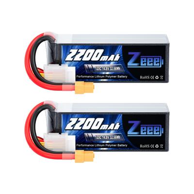 Аккумулятор LiPo Zeee 4S, 2200 мАч, 14,8 В, 120C, с разъемом XT60, 2 шт., для радиоуправляемых вертолетов, самолетов, FPV-дронов и других моделей