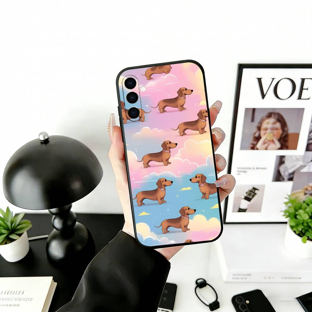 C-Милый C-Мультяшный D-Такса Чехол для Телефона Для Samsung Galaxy A73,A72,A71,A70,A53,A52,A51,Мягкий Силиконовый Черный Чехол
