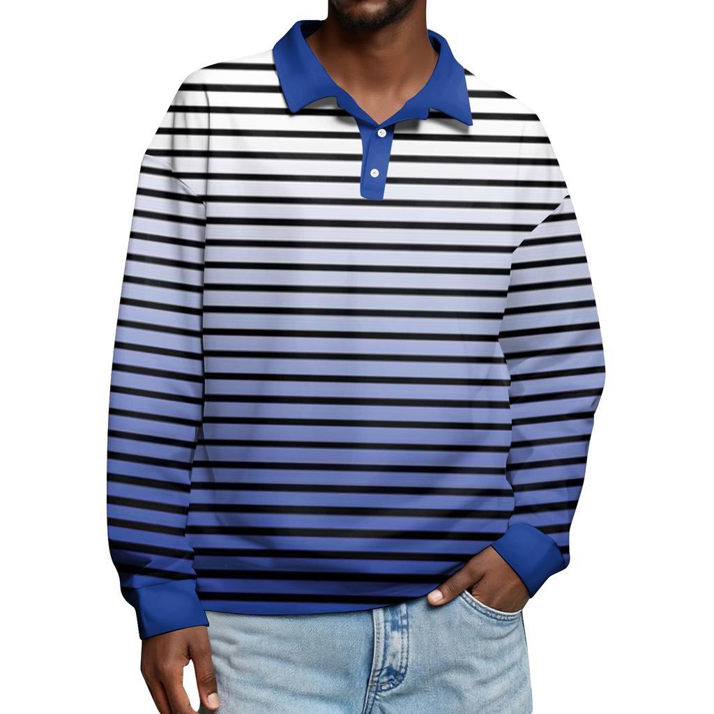 Мужские повседневные топы с длинными рукавами на пуговицах с полосатым принтом