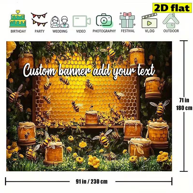 Customizable Bee & Honeycomb Tapestry Backdrop for Birthday Party