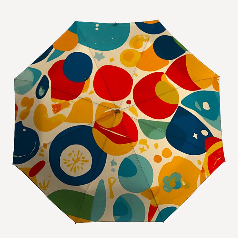 1pc Abstract Colorful Shapes Automatic Folding Umbrella - Compact 8-Rib Design, Durable Plastic Iron, Lightweight for Outdoor Daily Use, Festive Gif