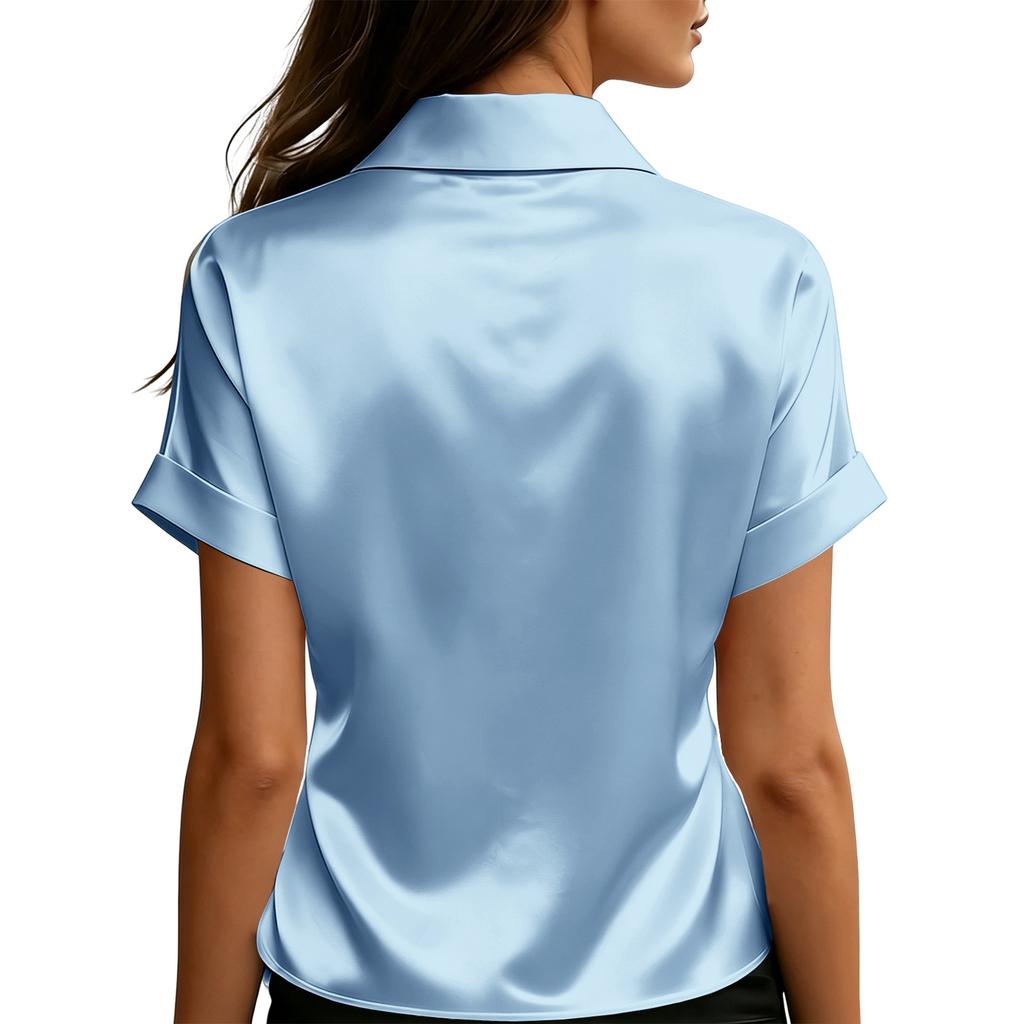 Women's Summer French Satin Shirt And Women's Short Sleeved Top