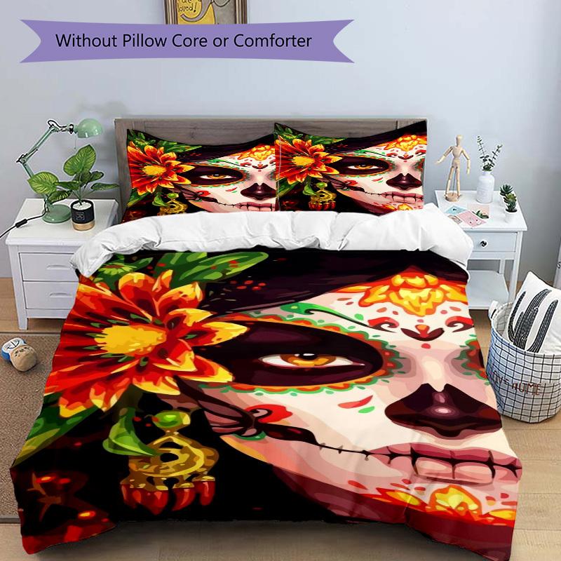 3pcs Day of the Dead Duvet Cover Set - Includes 1 Duvet Cover and 2 Pillowcases, No Quilt Core, All-Season Home Decor yy251111032