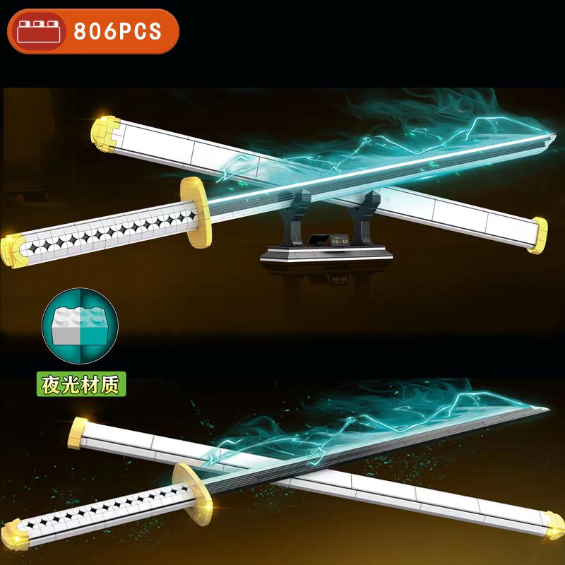 Demon Slayer Onemoc Piece Katana Luminous Sword Building Blocks Diy Model Educational Toy Assembly Weapon Toy Brick For Children