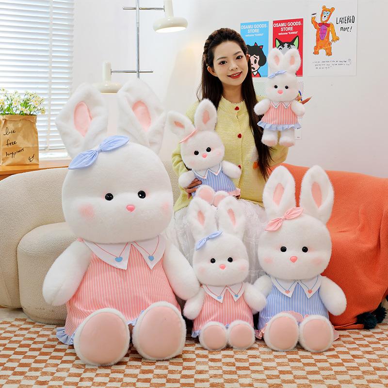 New Cute Jk Vertical Pattern Skirt Little White Rabbit Plush Toy Couple Rabbit Doll Give Girls Children Birthday Gifts
