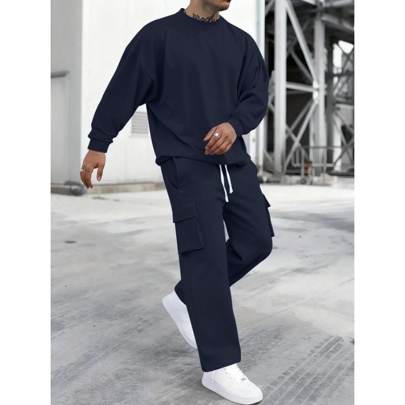 Модный Мужской Оверсайз 2-Piece Спортивный Костюм Повседневный Уличный Стиль Комплект: Толстовка и Брюки Карго Универсальный