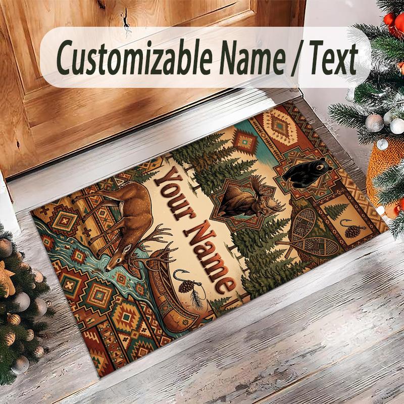 Forest Nature Theme Crystal Velvet Rug Personalized Custom Name Text Soft Floor Mat Home Decor
