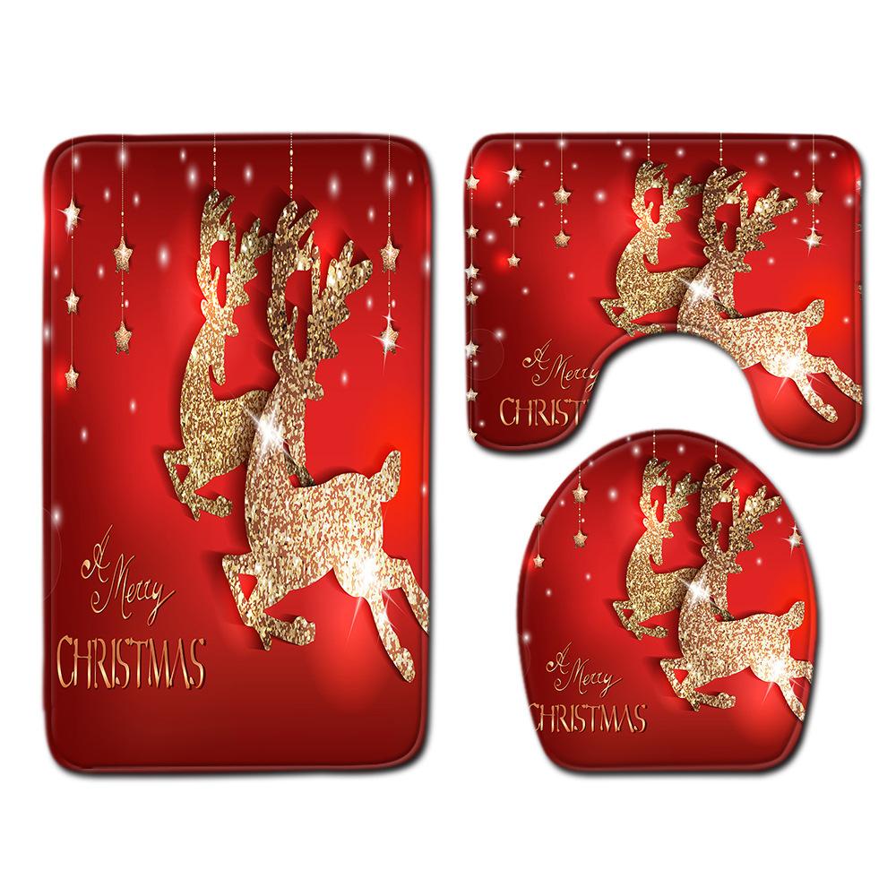 Christmas Home Door Mat Bathroom Shower Curtain Floor Mat Combination Four-Piece Set Bedroom Living Room Carpet