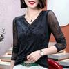 Women S Long Sleeve V Neck Printed Thin Mesh T Shirt