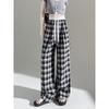 Летние новые клетчатые брюки женские кружевные широкие брюки на шнурке драпированные свободные ветрозащитные прямые брюки