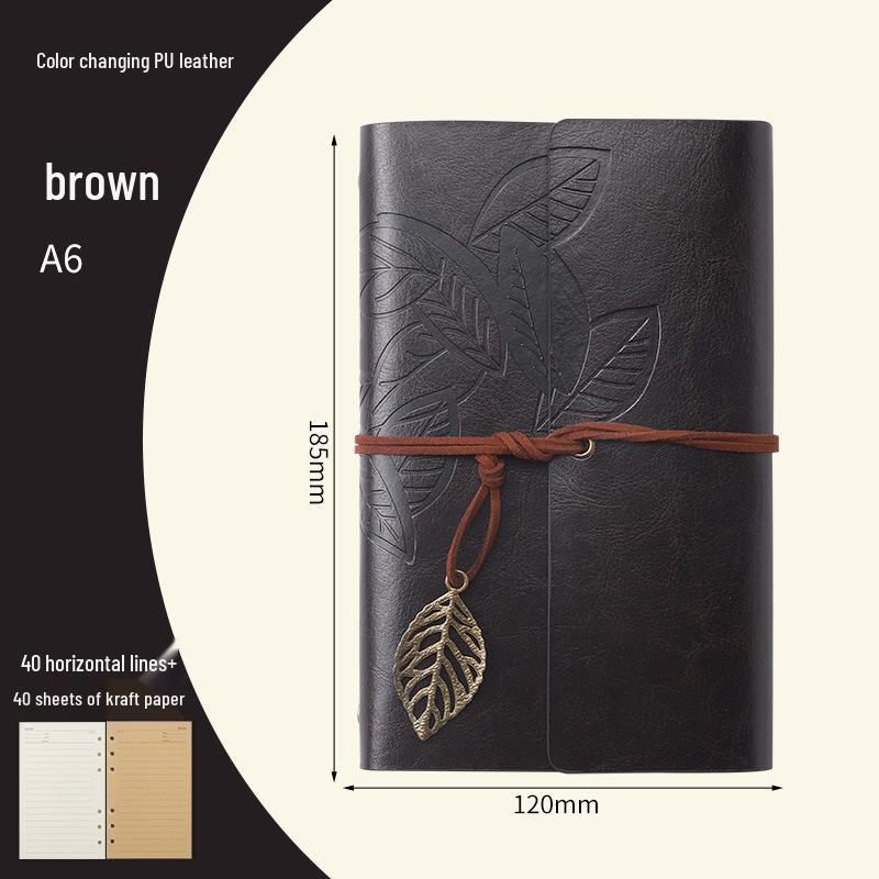 Retro Leaf Ring-Bound Travel Journal Notebook