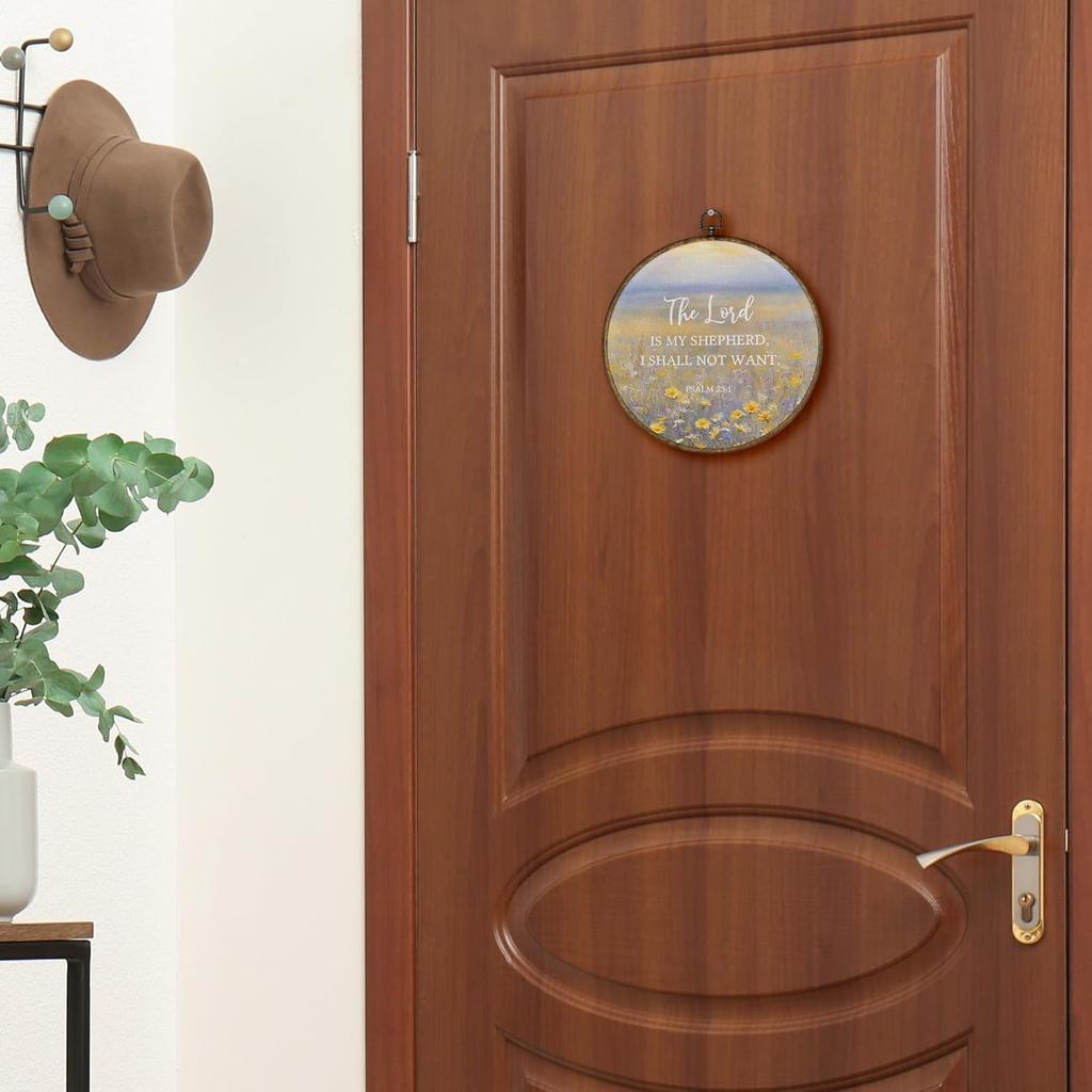 TLESKE Дикие цветы Христианское Писание Господь — Пастырь Мой Круглый Настенный Декор 10x10, Цветочный Библейский Стих Псалом В Рамке Холст Настенные Арт-Принты