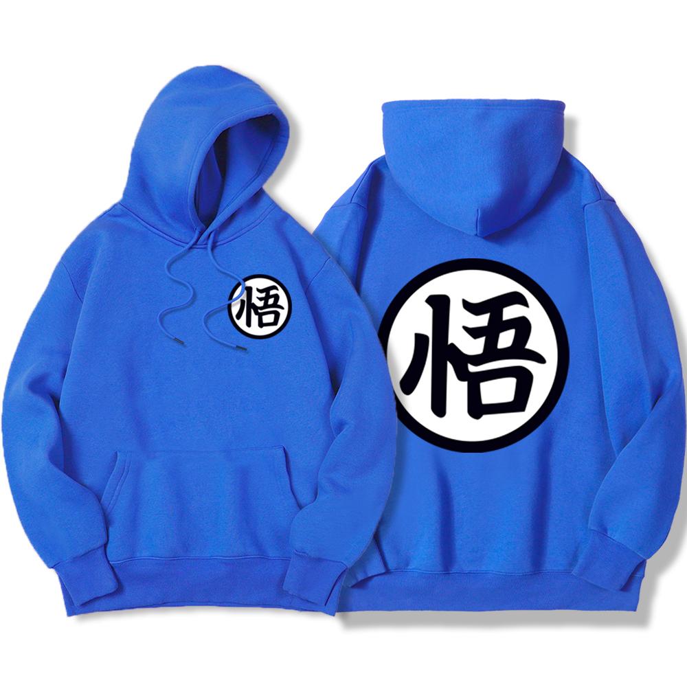 Японский аниме Db персонажи Wu Print Streetwear Мужская повседневная толстовка с капюшоном большого размера с круглым вырезом Модный пуловер Свободный карман Уличная мужская толстовка с капюшоном