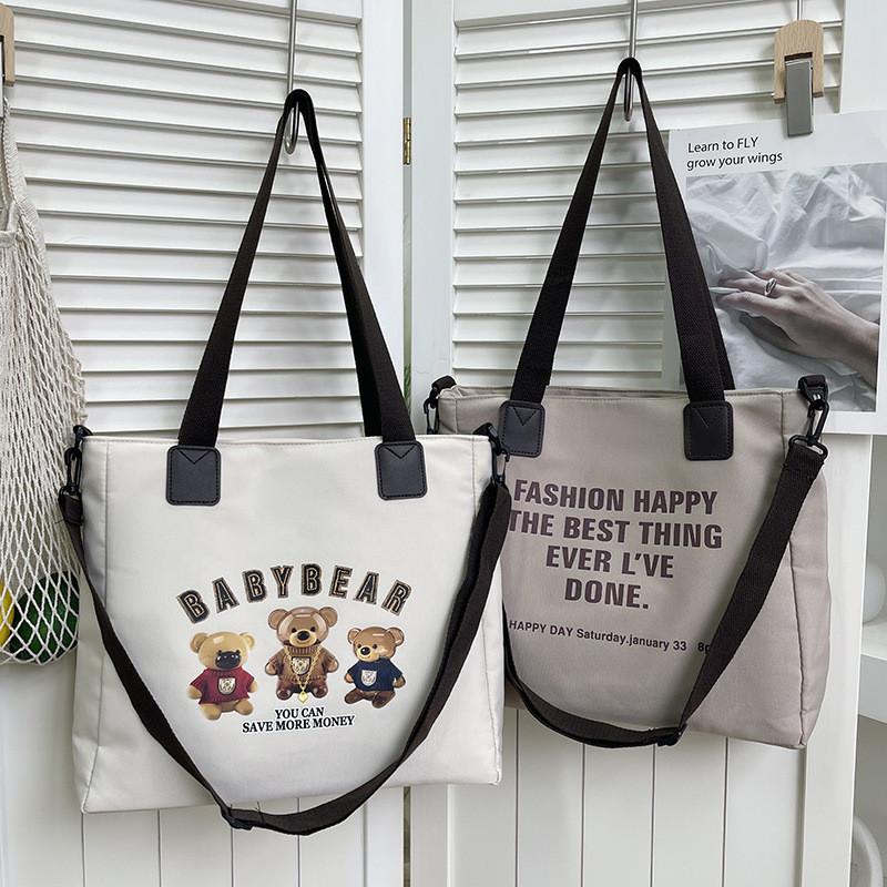 Oxford Canvas Tote Bag For Women With Letter Print Soft Shoulder Daily Use