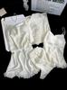 Internet celebrity petal skirt four-piece pajamas women's spring summer thin Ice Ribbon chest pad sexy suspender nightgown