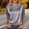 Womens Satin T Shirt With Spliced Design For Casual Wear