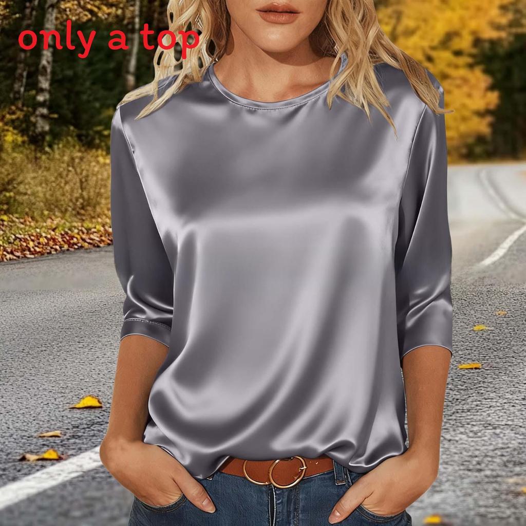 Womens Satin T Shirt With Spliced Design For Casual Wear