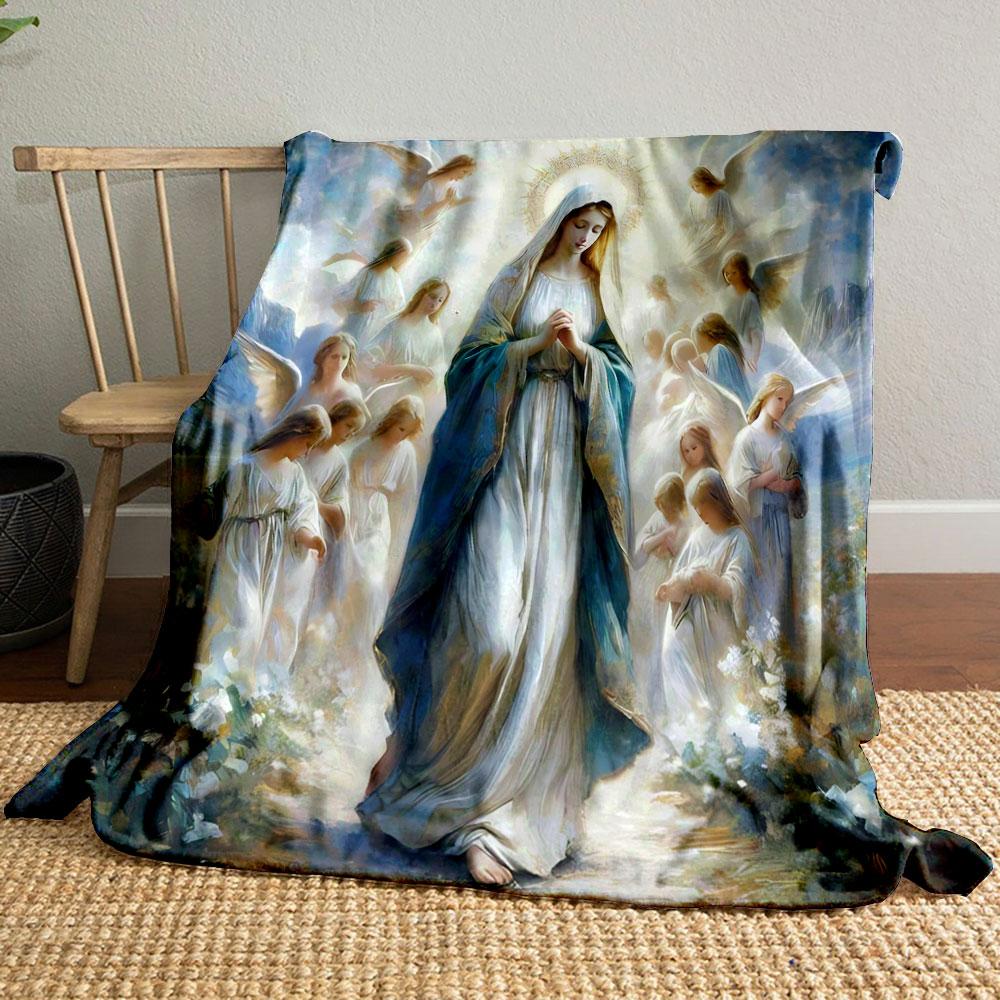 Our Lady of Guadalupe Angels Halo Blanket Printed Blanket for Living Room Bed Couch lunch break Soft Cozy Blanket for Friend's festival Gift