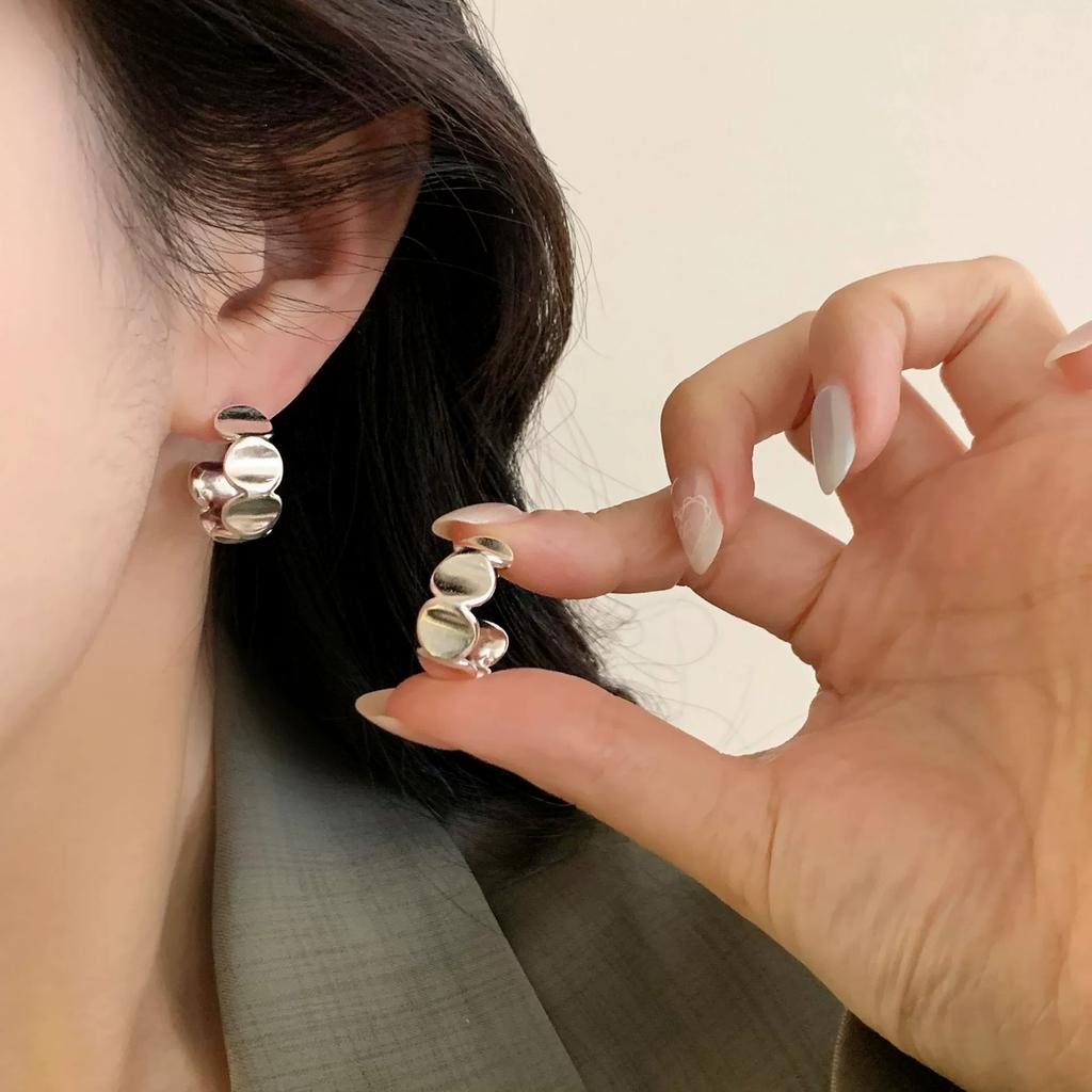 VENTFILLE 925 Sterling Silve Geometry Hoop Earring for Women Frosting Classic Minimalist Versatile Wide Jewelry Gift Dropship