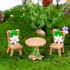 Fairy Garden Decorations Dollhouse Accessories 3Pcs/Set Floral Wooden Table Chairs Miniature Landscape Ornaments