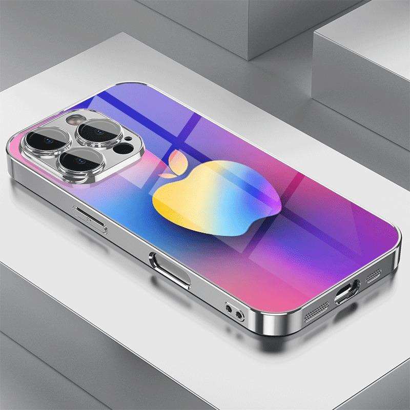 Радужная стеклянная электроplated чехол для телефона с рисунком яблока Для iPhone 11 12 13 14 15 16 17 Pro Max 15 Plus 16E 17 Air Cover