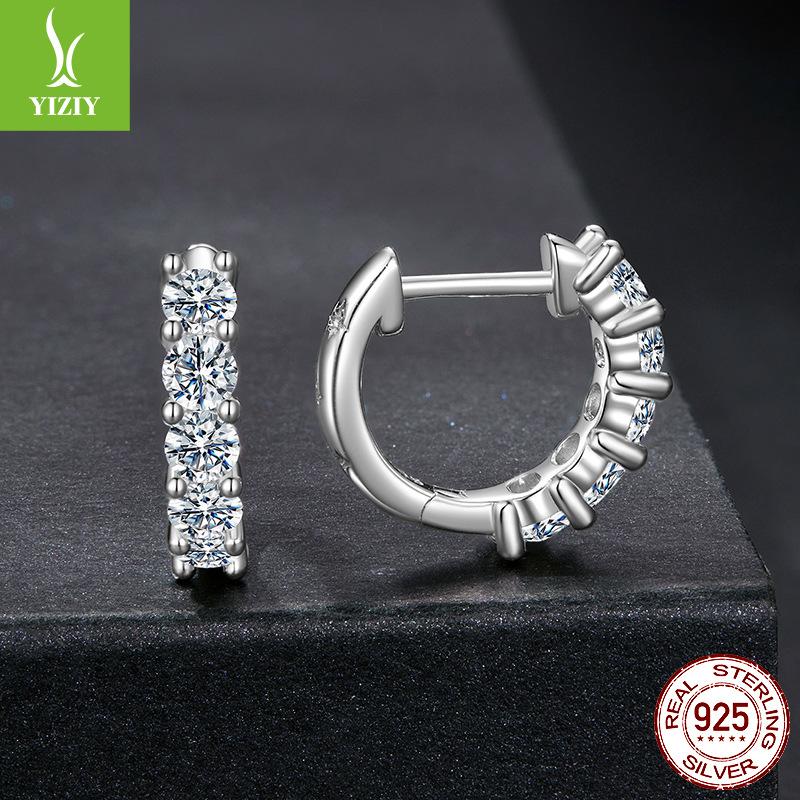 Shining Single Row Light Luxury Moissanite Ear Buckle Women'S S925 Sterling Silver Classic Four-Claw Earrings Earrings
