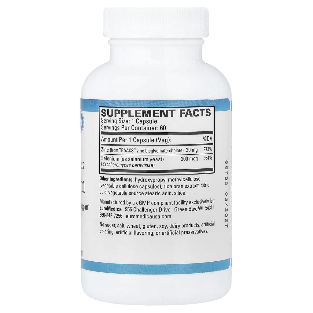 EuroMedica, Zinc Plus Selenium, 60 Capsules