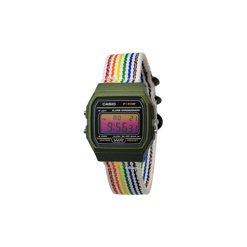Casio Индивидуальные часы модифицированная серия водозащита F-91W-1 модифицированные-Неоновый Кубик Рубика Кварцевые нейлоновый ремешок мужские часы черные F-91W-BaiCaiSeBiaoDai