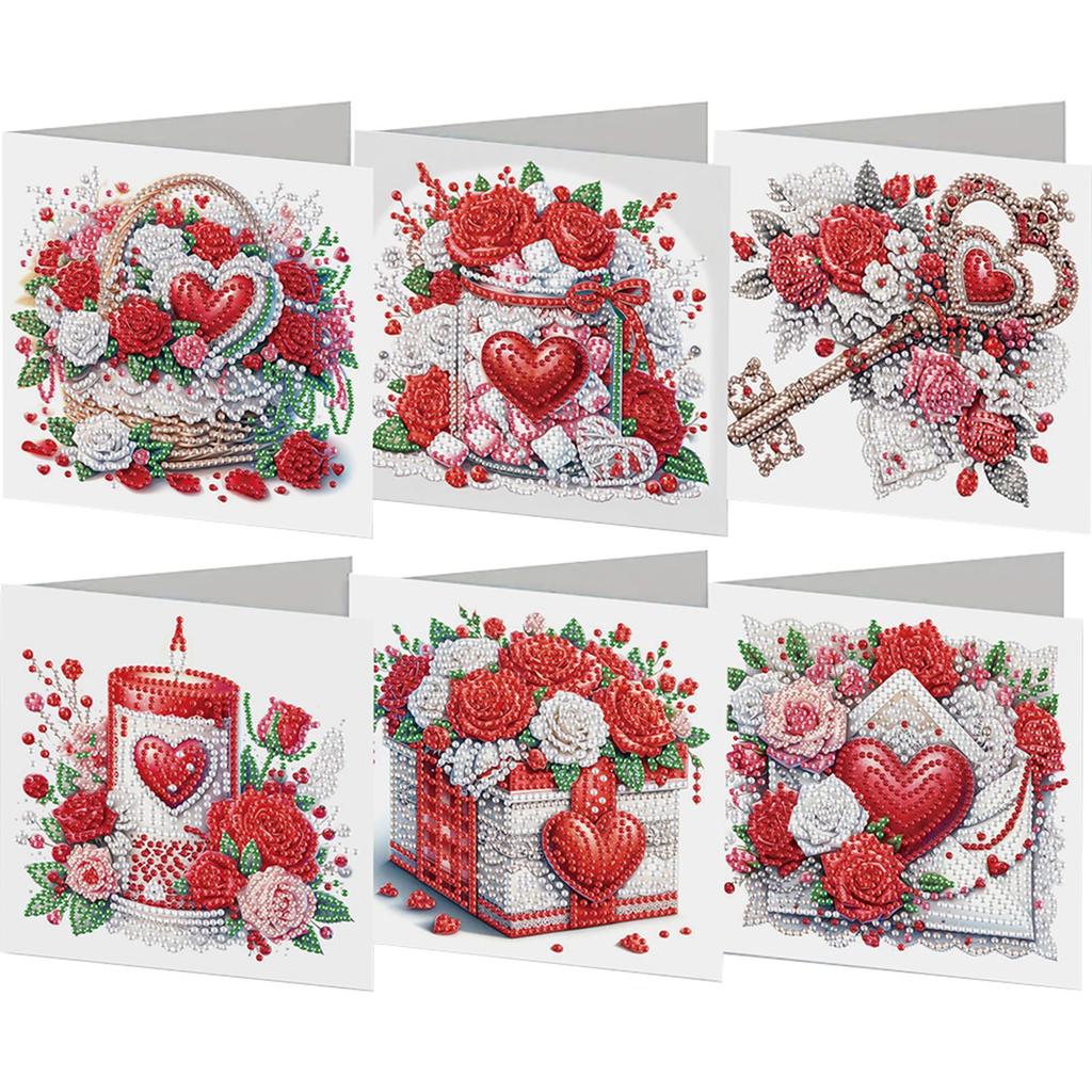 6Pcs Valentines Day Animals DIY Diamond Painting Card Rhinestone Painting Card Kit Diamond Drawing Card for Holiday Party Favors